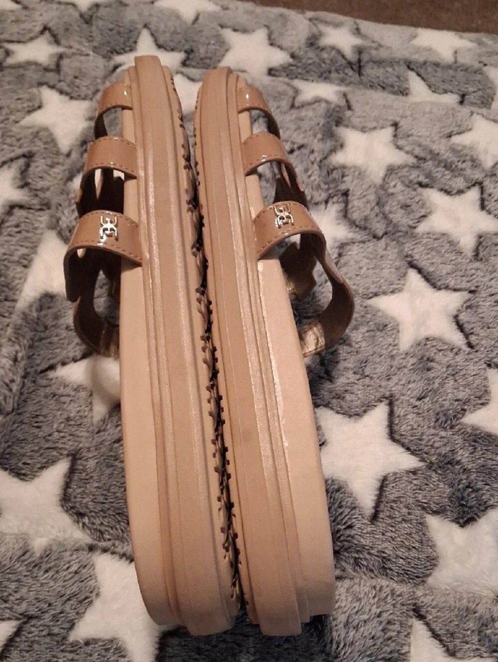 Sam Edelson Patent Leather Nude Slide Sandals - Women Size 11